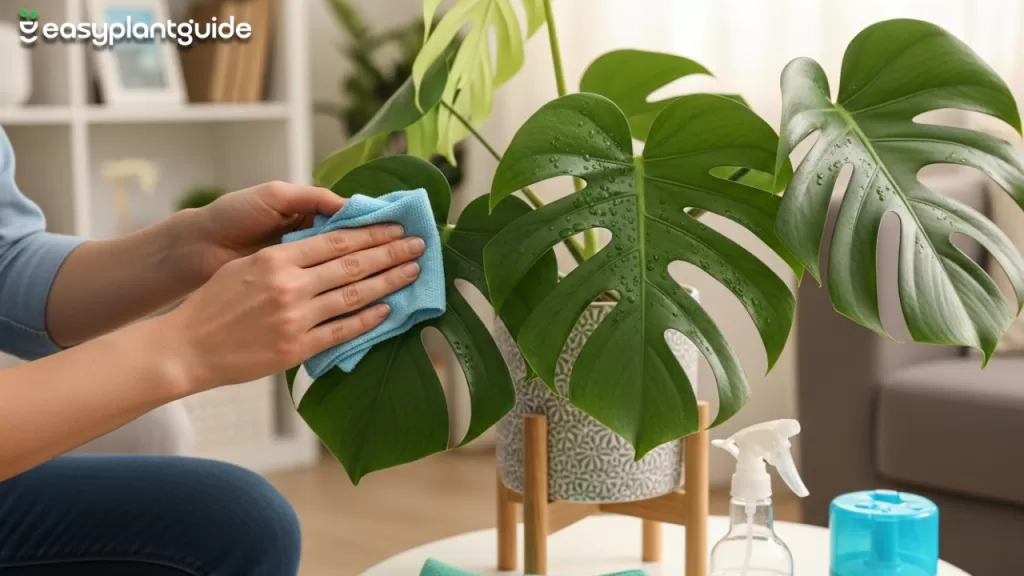 cleaning of Swiss Cheese Plant 